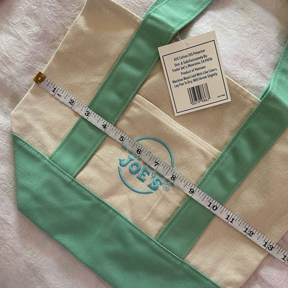 Trader Joe’s Mini Logo Tote Pastel Green Small Grocery Shopping Bag Canvas - Picture 3 of 7